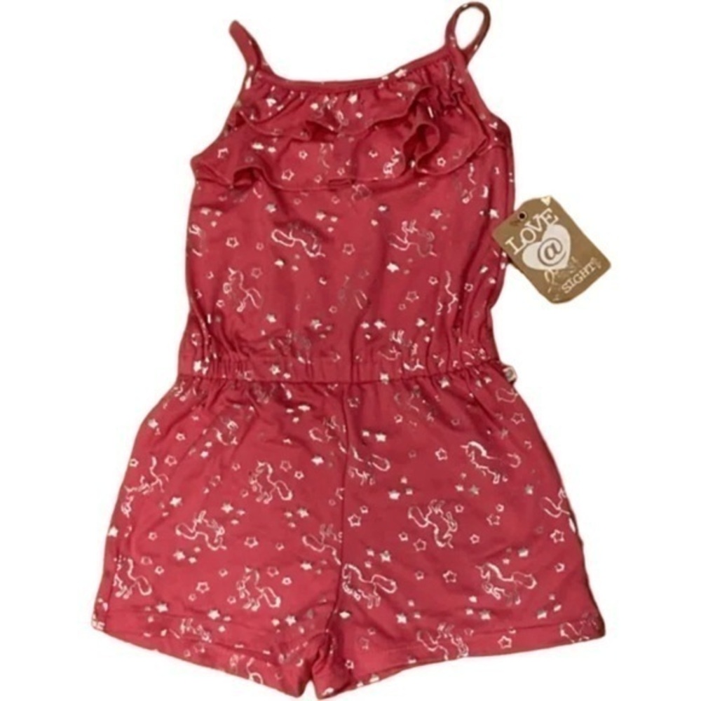NEW Girls Size 4 Small Romper Pink Love at First Sight Summer Silver